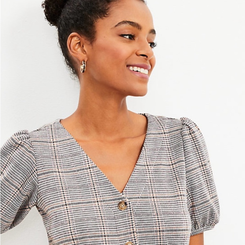 LOFT Plaid Puff Sleeve Pocket Dress (NWT)